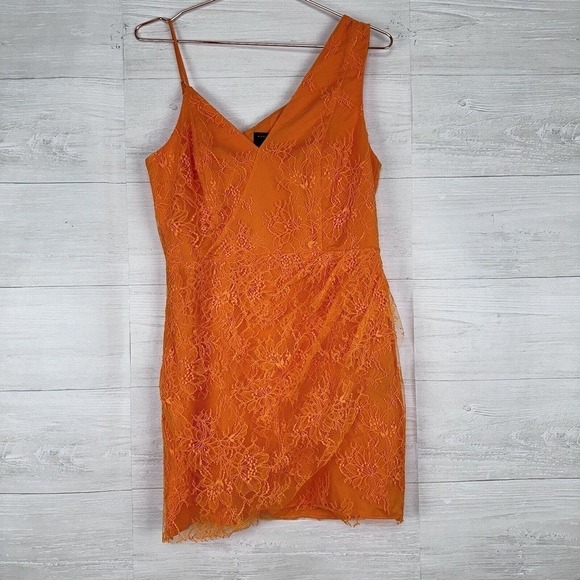 Michael Costello X Revolve Lace Mini Dress Women Size Large‎ Orange Sleeveless - Picture 14 of 14